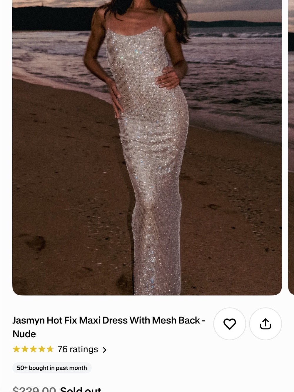 Meshki Sparkling Nude Maxi Dress with Mesh Back